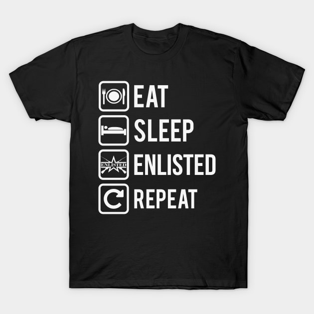 Eat Sleep Enlisted Repeat on Dark T-Shirt by FAawRay